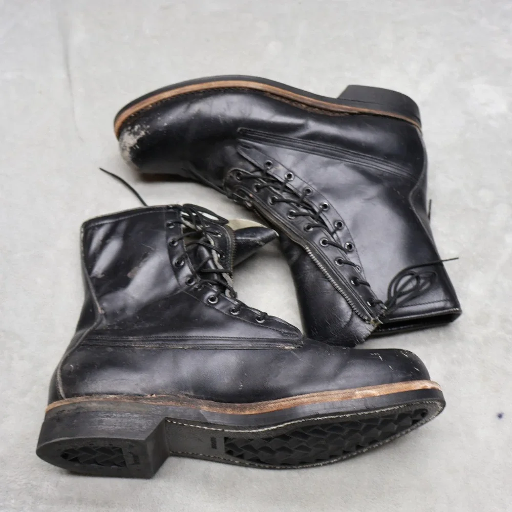 Addison Military Mens 9.5D Combat Boot Black Leather Zipper Lace Zip Utility VTG